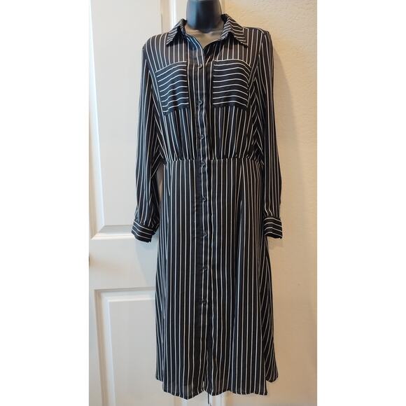 Who What Wear Sheath Dress Black White Pinstriped Long Sleeves Button down small - Picture 1 of 16
